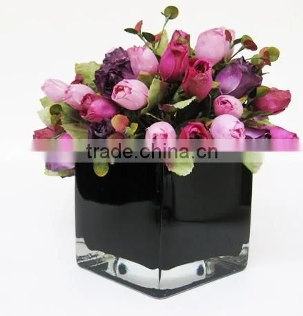 3 Sizes Black Square Glass Vases Glass Flower Stand Vase Jar Glass