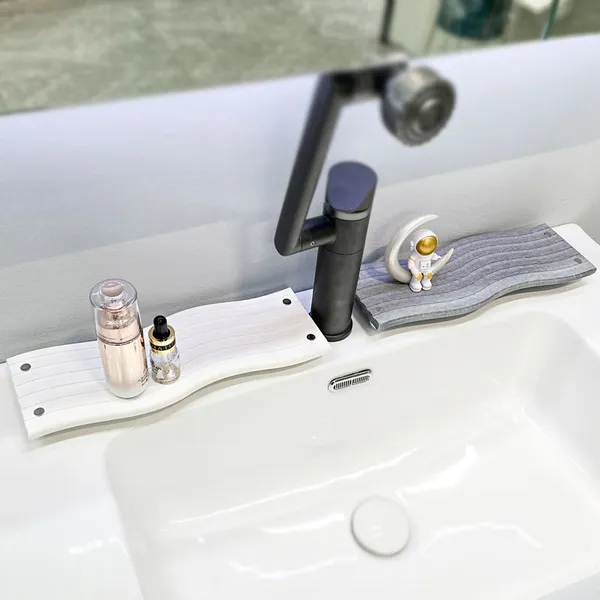 Wave-shaped Bathroom Sink Caddy Absorbent Diatomite Stone Bath Mat photo-4