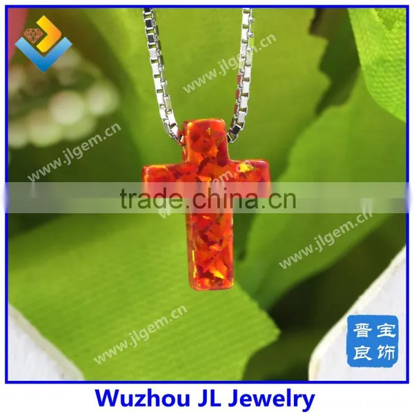 High Quality 925 Sterling Silver Synthetic Red Color Cross Opal Gemstone Necklace Jewelry photo-4