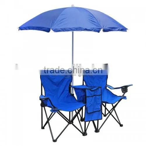Picnic Double Folding Chair w/ Umbrella Table Cooler Fold Up Beach Camping Chair photo-2