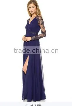 Women's Lovely Blue V-Neck Solid Chiffon photo-2