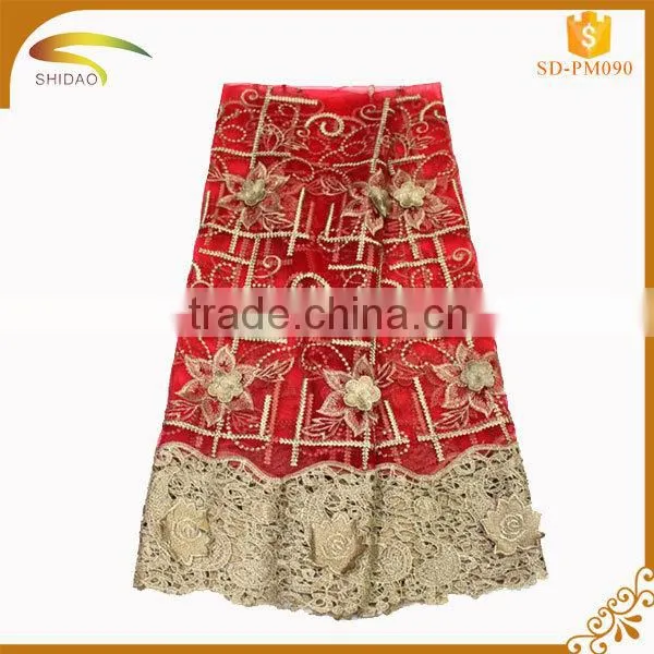 Chantilly Red Colour New Fashion Embroidery Designs Lace Fabric Wholesale Dresses and Clothes Fabric photo-3