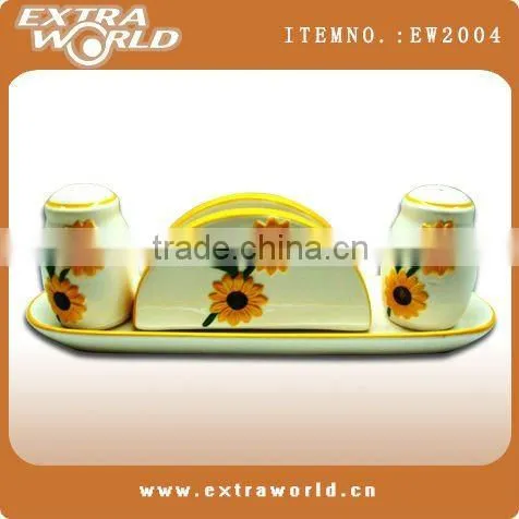 Ceramic Salt and Pepper Bottle With Napkin Holder Set