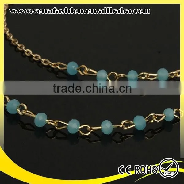 Blue Crystal Beads Simple Sexy Gold Plated Necklace photo-5