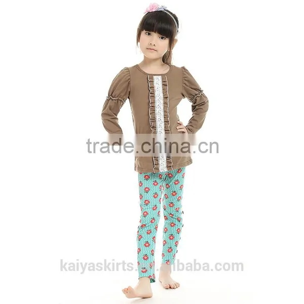 2016 Kaiya Fall Soft Solid Cotton Coffee Long Sleeve T-shirt and Long Pant photo-4