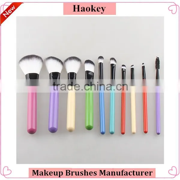 2016 New and Popular Colorful Handle 10pcs Nylon Hair Travel Kit Makeup Brush Set photo-4