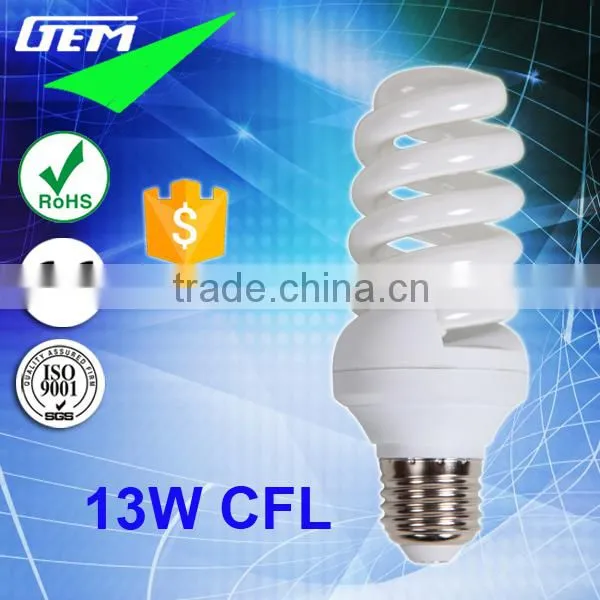 CFL 8000Hours Tri-color T2 T3 13W Spiral Energy Saving Lamp With 2700-6400K