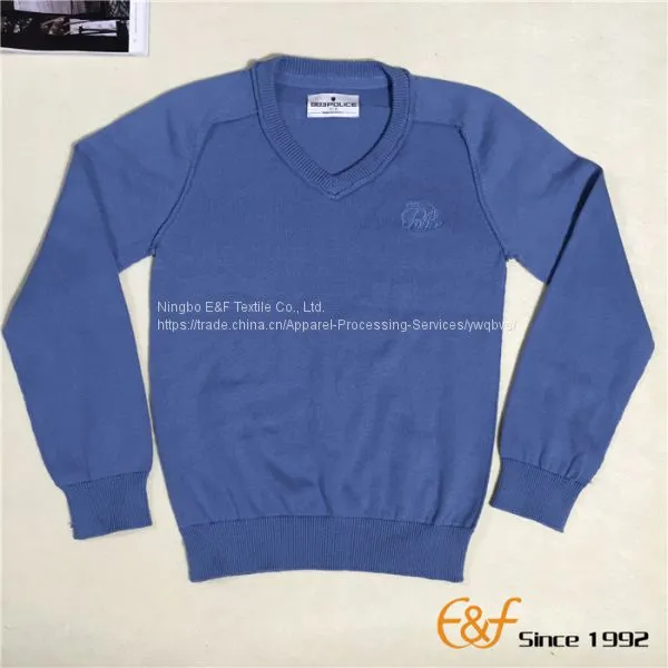 Boy's V Neck Pullover Sweater With Reverse Linking Design