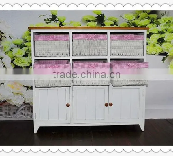 Antique White Wooden Cabinet With Willow Drawers for Home Decoration photo-3