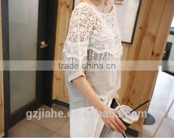 Plus Size 2015 Summer Casual Blusas Women Fashion Clothing Black Gray Girls Lace Blouses Dress Woman Roupas Shirts photo-3