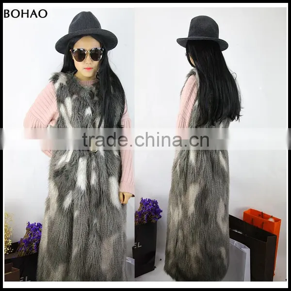 Women's Splicing Color New Autumn Winter Long Pattern Fake Fur Gilet photo-6
