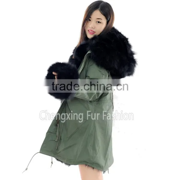 CX-G-P-02 Wholesale Winter Real Fox Fur Jacket / Army Green Fur Parka Coat With Real Fur Collar photo-4