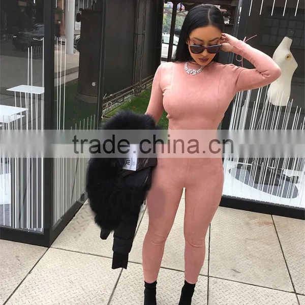Runwaylover 074 New Style 2017 Ladies Fashion Two Piece Suits , Women Suede Crop Top And Tight Pants photo-5