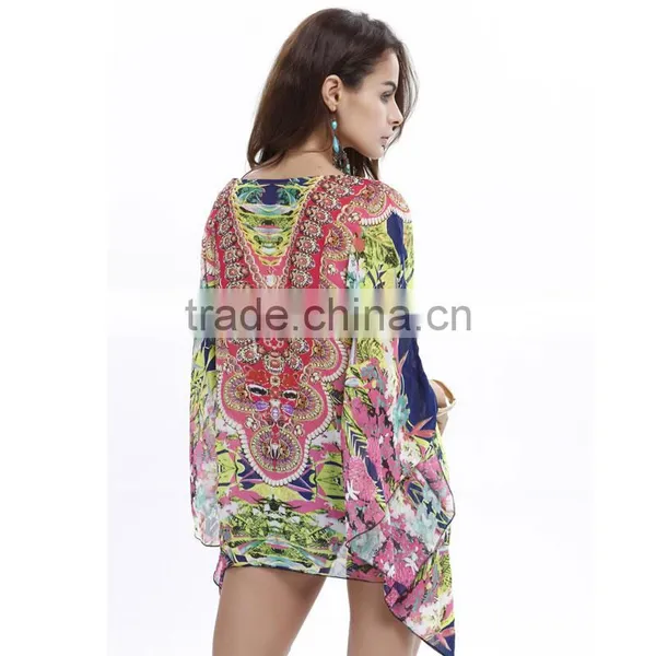 2016 Chiffon Bat Style Sleeve Sex Girls And Women Beach Dress Patterns Free photo-3