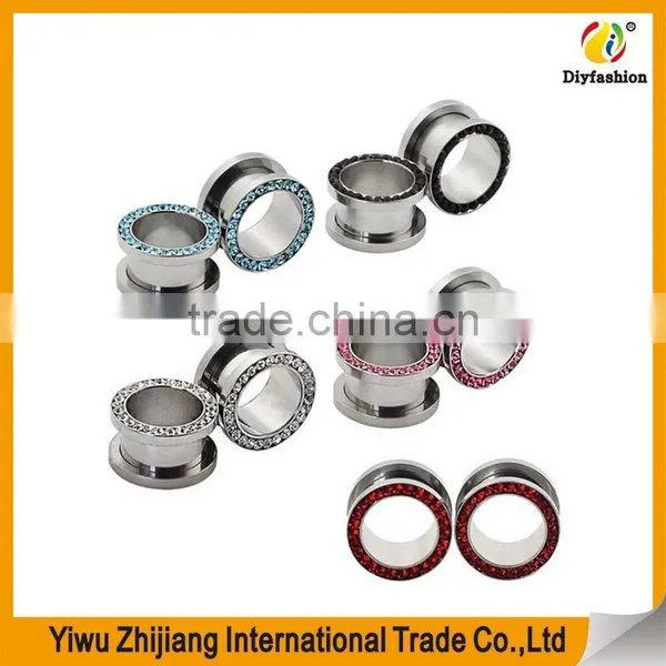 Stainless Steel Multi-Colored Single Row Gem Screwd Flesh Tunnel Ear Tunnels photo-4