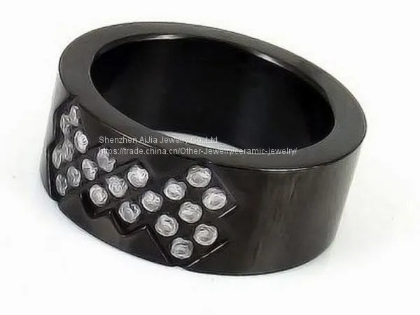Black Stainless Steel Diamond Rings 8mm For Anniversary photo-3