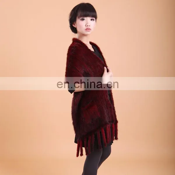 2016 Wide Red Warm and Soft Noble Knitted Mink Scarf photo-3