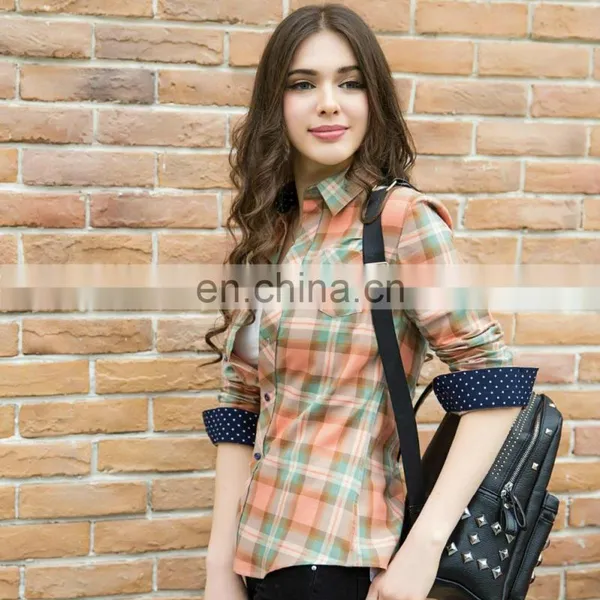 2017 Latest Design 100% Cotton Beautiful Mixedcolor Plaid t Shirt Blouse for Young Women photo-6