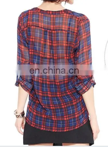 Top Grade Women Casual Blouse Designs/plaid Shirt photo-4