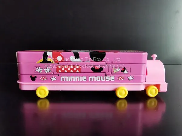 Train Shaped Pencil Case Tin Box Two Layers Pen Tin Case Children School Stationery Box photo-4