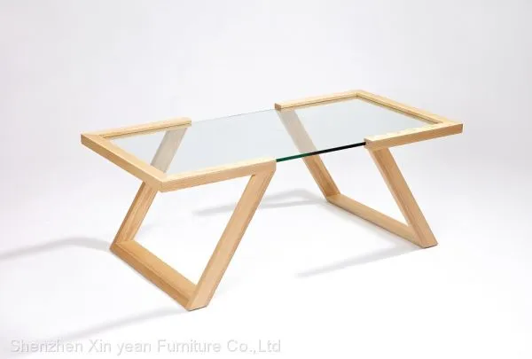 Living Room Modern Rectangle Wooden +Glass Coffee Table photo-2