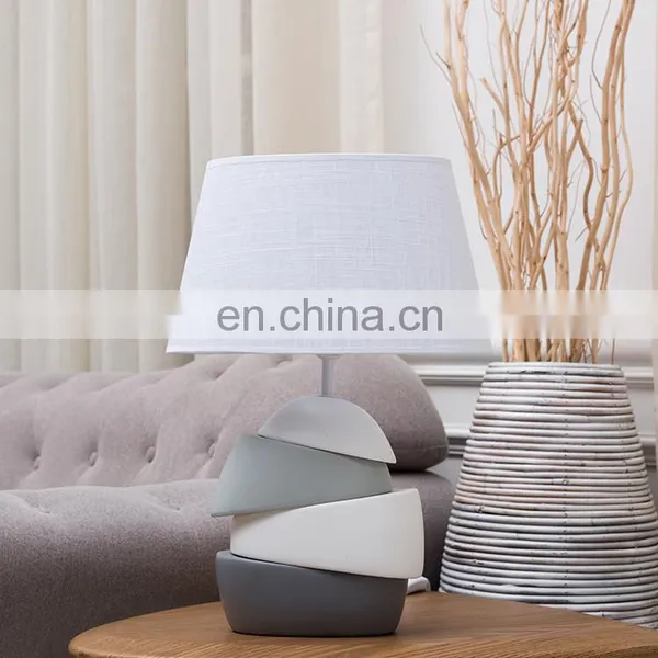 Geometric Art Modern Custom Porcelain Base Desk Light Cheap Nightstand Lamp for Hotel Bedside photo-6