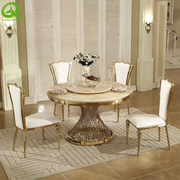 Gold Stainless Steel Luxury Morden Round Marble Dining Table