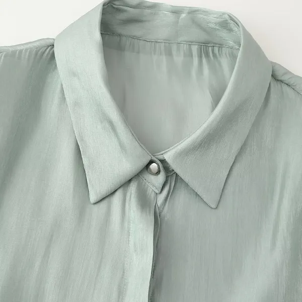 New Style Women's Clothing: Classic Butterfly Knot Embellished Shiny Effect Blouse photo-3