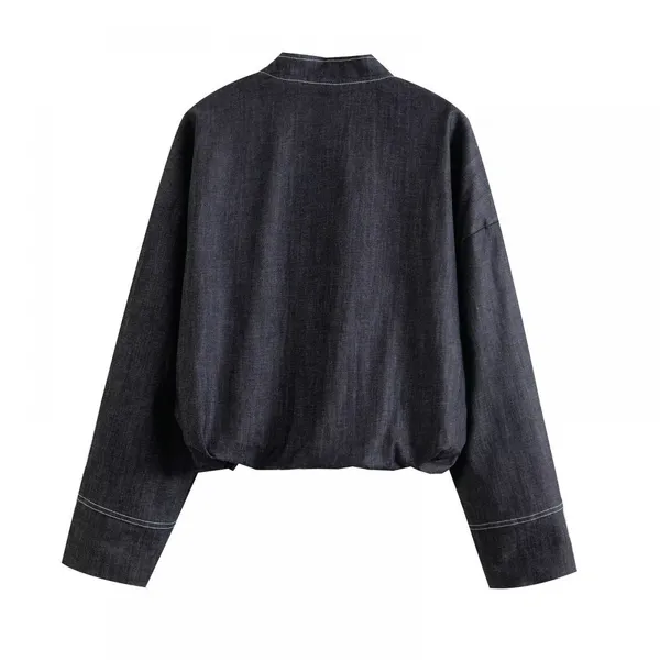 European and American Style Women's Balloon Shaped Denim Pilot Jacket