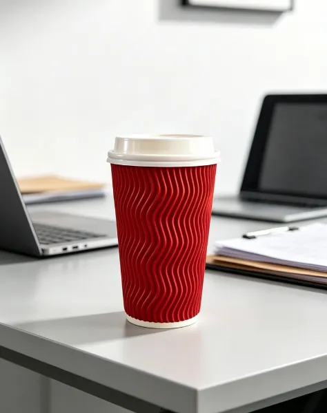 Biodegradable Custom Logo Double Ripple Wall Hot Coffee Paper Cup With Lid photo-4