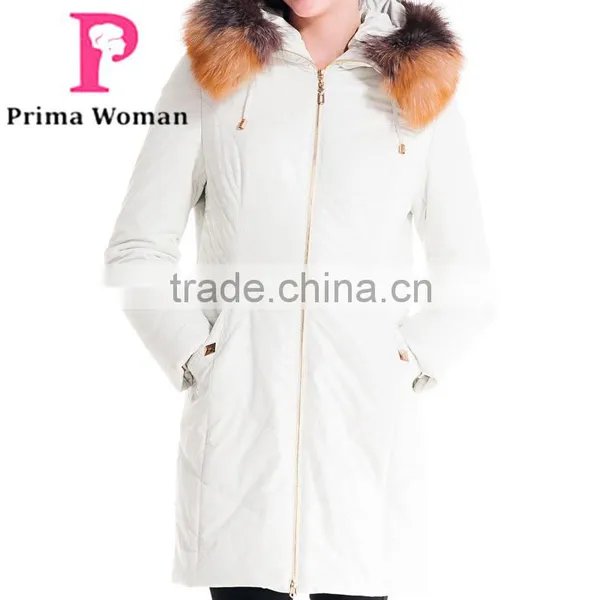 Winter Women Medium Length Slim Cut Coat With Brown Fox Hat Overcoat photo-4