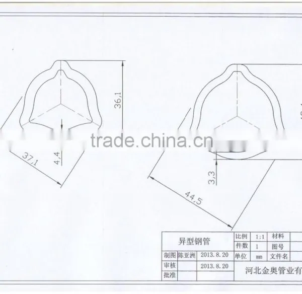 36.1*4.4+43.4*3.3 Triangular Seamless Steel Tube and Pipe(cutting Service) photo-2
