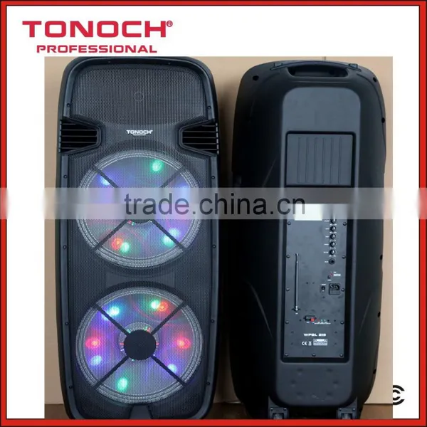Dual 15 Inch Battery Speaker WITH LIGHT MP3/USB/SD/FM/BLUETOOTH/WIRELESS MIC