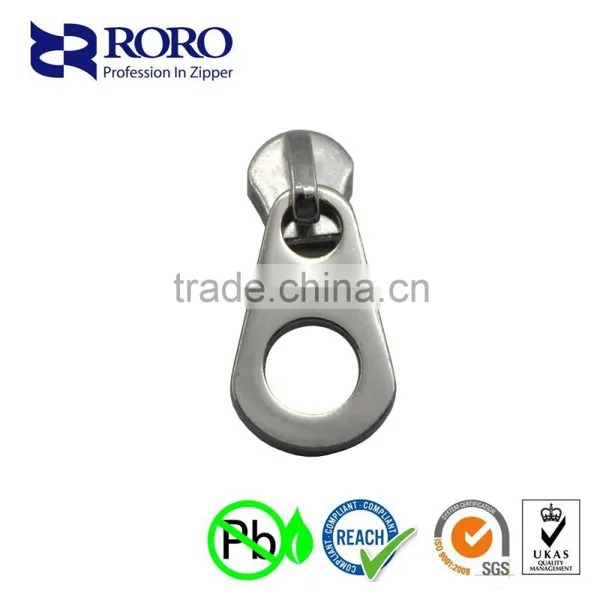 RORO151406#5 Zinc Alloy Shiny Grey Zipper Silder and Puller Design