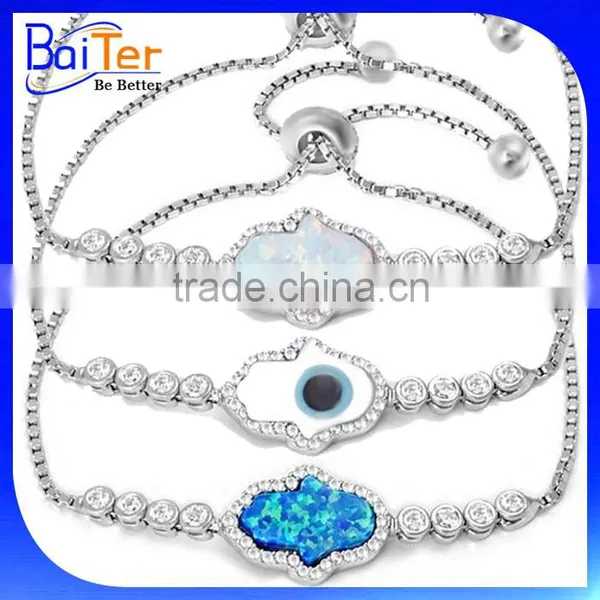 Fatima Of Hand Turkey Jewelry/Adjustable 925 Sterling Silver Opal Hamsa Bracelet/Pave CZ Diamond Evil Eye Bracelet Wholesale Quality Choice photo-2