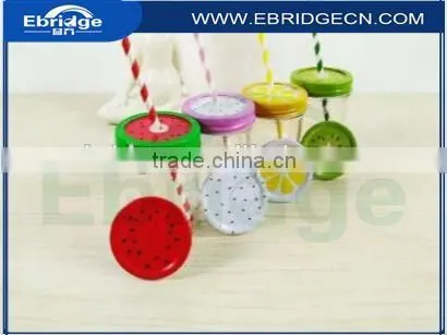 Customized Glass Drinking Mason Jar With Colored Cap and Straw photo-4