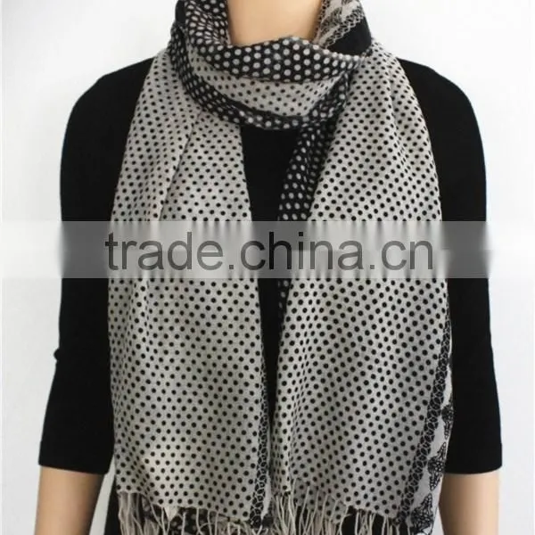 White and Black Dot Wool Long Scarf photo-2