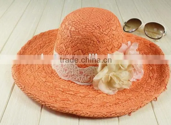 2015 Made in China Best Quality Lady White Straw Hat With Black Bands