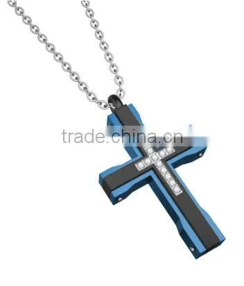 Blue 316L Stainless Steel Jesus Pendant Titanium Cross Pendant for Men photo-2