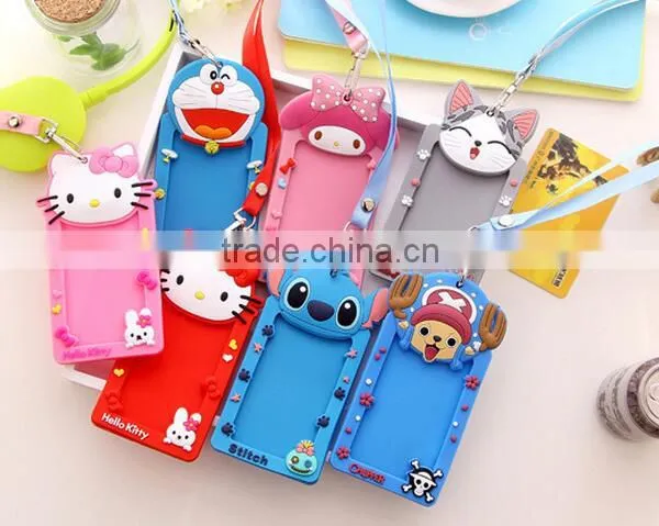 Custom Bulk Embossed Cartoon Animal Shape Business Card Cover Pvc Silicone Passport Case Bus ID Card Holder With Lanyard Rope