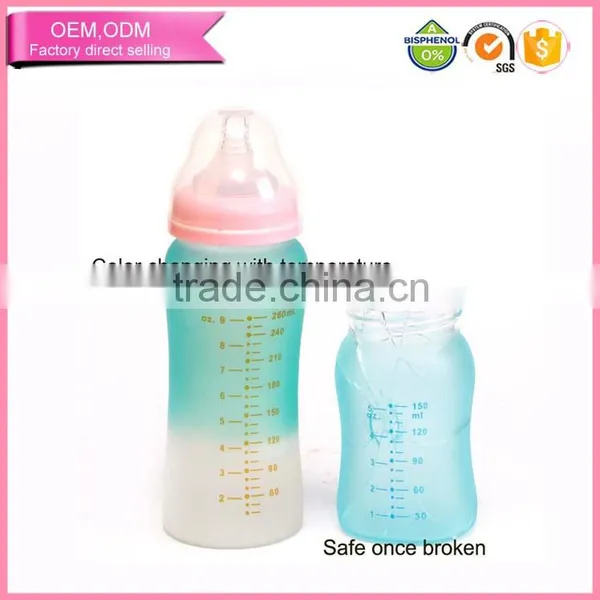 BPA Free Safety Insulating Baby Glass Milk Feeding Bottle With Heat Discoloration Silicone Sleeve photo-3