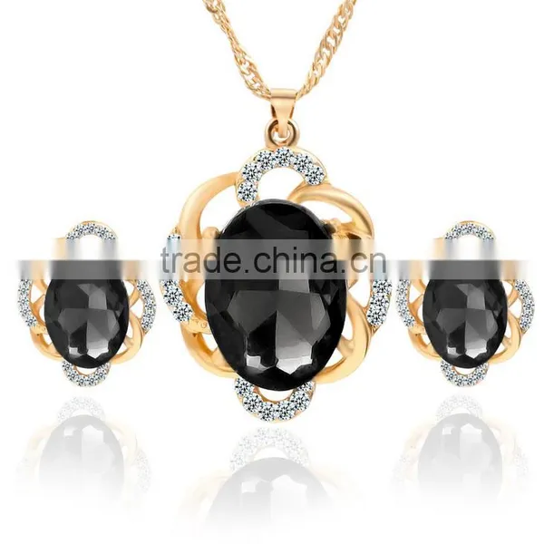 Online Shop Blue Zircon Stone Necklace Set Crystal Earring Jewelry Gold Plated photo-2
