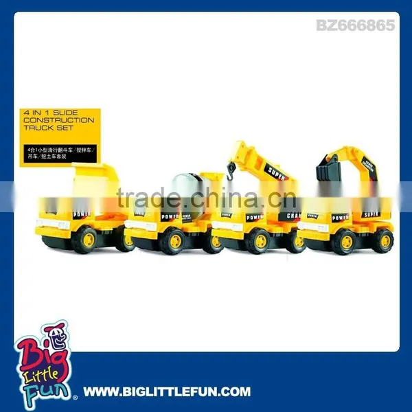 Sliding toy concrete mixer truck and forklift truck toy