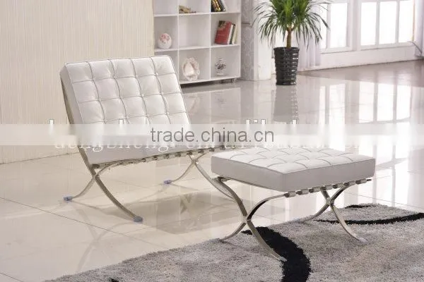 Mid Century Modern Classic Barcelona Style Replica Lounge Chair&Ottoman With PU or White Leather and Stainless Steel Frame photo-2
