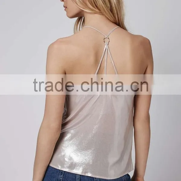 Sexy Nude Metallic Reflective Vest Spaghetti Strap Tank Top HSD2131 photo-2