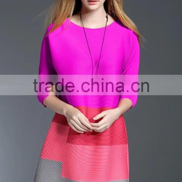 2017 New Design Ladies Striped Stitching Big Size Wrinkle Dress photo-3