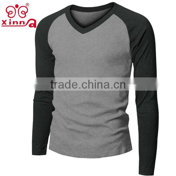Long Sleeves Men 100% v Neck Tshirt photo-4