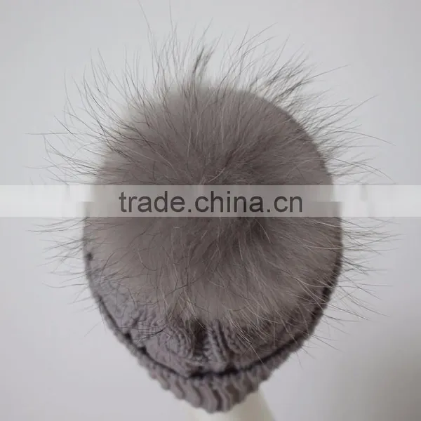 Myfur High Quality Wool Cable Knit Beanie Hat Pom Pom Custom Fur Hats photo-4