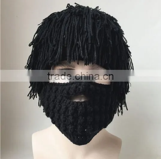 Hot Sell Men Barbarian Knit Crochet Beanie Hat Mad Scientist Wig Mustache Cap Beard Hat photo-5
