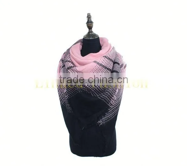 Women 100% Wool Soft Wool Oversize Plaid Scarf
